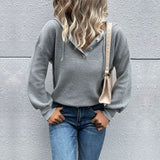 Women Knitted Sweater Autumn Long Sleeve Hooded Knitted Sweater
