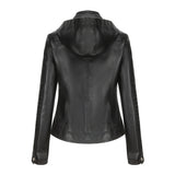 Red Leather Jacket Spring and Autumn Hooded Leather Coat Women's Detachable Hat Windproof Jacket
