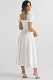 Women Dresses Summer Puff Sleeves Pure White Split Dress (Zns0409)