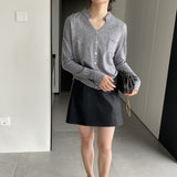 Women Cardigan Sweater Autumn Single Breasted Loose-Fitting V-neck Long Sleeves Knitted Sweater Cardigan 8t8306