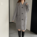 Women Cardigan Sweater Autumn Sweater Coat Hooded Long Sleeve Loose Button Sweater W2368