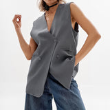 Women Trench Coat Autumn and Winter Gray Vest V-neck Baggy Coat