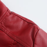 Red Leather Jacket Casual Leather Jacket Spring and Autumn Women's Leather Jacket Long Sleeve Zipped Stand Collar Coat