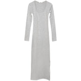 Women Dresses Square Collar Long Sleeve Dress Split Sexy Hip Skirt