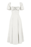 Women Dresses Summer Puff Sleeves Pure White Split Dress (Zns0409)