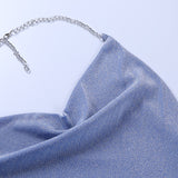 Women Dresses Knitted Bright Silk Sexy Backless Sheath Suspender Skirt (Bla0420)