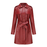 Red Leather Jacket Spring and Autumn Long Sleeve Leather Wind Coat
