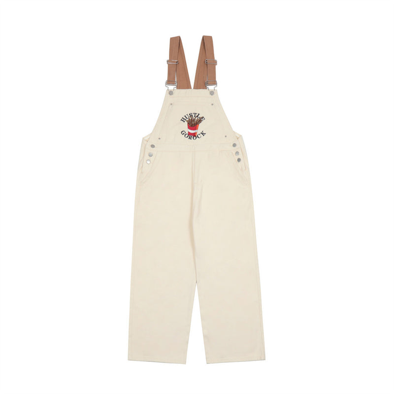 Women Pants Embroidered Trousers Loose Straight Suspenders