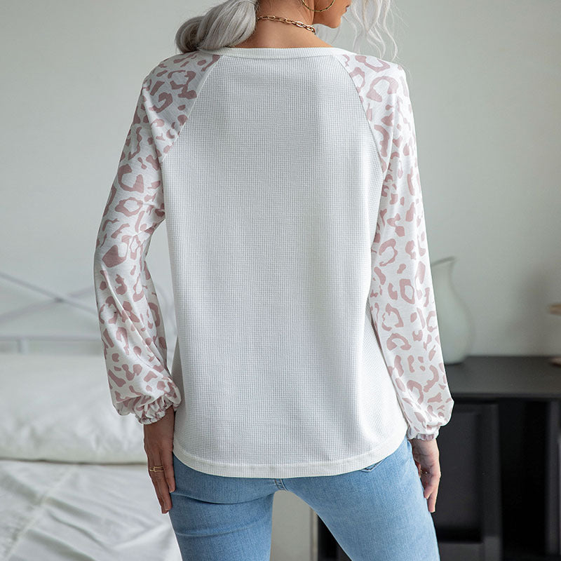 Women Knitted Sweater Women's Autumn Casual Women's Clothing Fashion Long Sleeve Leopard Print V-neck
