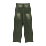 Men Jeans Ripped Wide-Legged Straight Jeans Retro Trousers