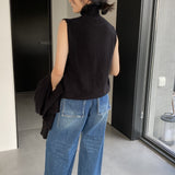 Women Knitted Two-Piece Set Turtleneck Vest Cardigan Knitted Two-Piece X3050