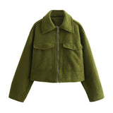 Women Tops Spring Zipper Short Jacket Polo Collar Top