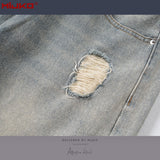 MIJKO Mens Vintage Pants Old Ripped Slim Jeans