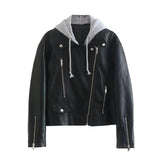 Women Leather Jacket Spring and Autumn Motorcycle Pu Clothing Loose Short Washed Leather Jacket