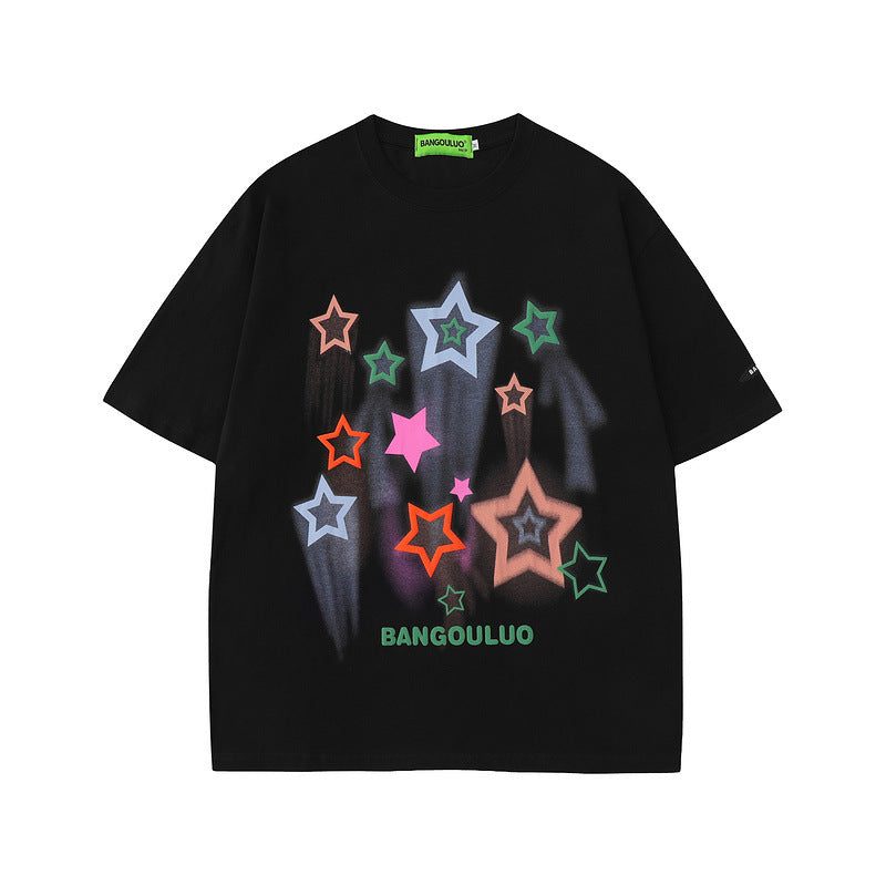 Men T Shirt Summer Pentagram Graffiti Short Sleeve T-shirt
