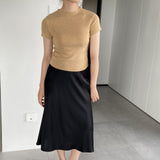Women Knitted T-shirt round Neck Short Sleeve T-shirt Slim Fit Sweater
