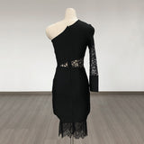 Women Evening Dress Fall/Winter Sexy Lace Cutout Slim Fit Bandage One-Piece Dress