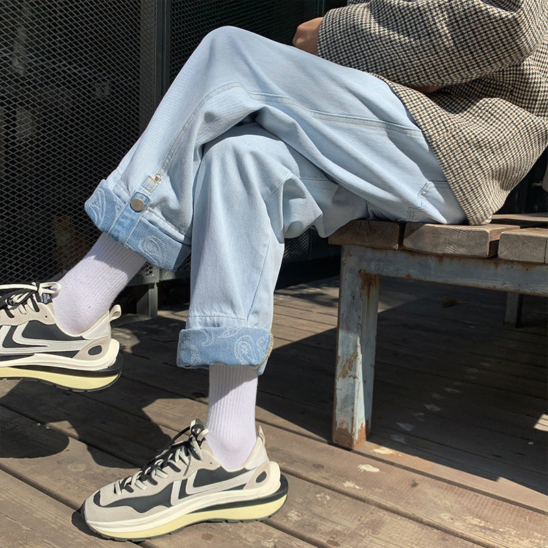 Men Jeans Autumn Vintage Jeans Men's Straight Loose Wide Leg Old Pants