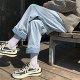 Men Jeans Autumn Vintage Jeans Men's Straight Loose Wide Leg Old Pants