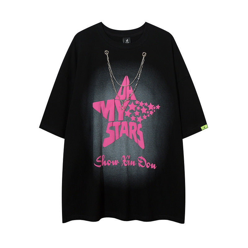 Men T Shirt Five-Pointed Star Puff Print Short Sleeve T-shirt