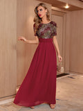 Women Evening Gown Sexy Big Swing Chiffon Stitching Sequins Dress