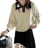 Women Knitted Pullover Polo Collar Sweater Women's Short Autumn and Winter Knitted Top