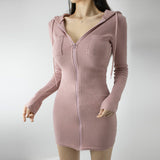 Women Dresses Long Sleeve Dress Sexy Hip Skirt Zip V-neck round Neck Skirt