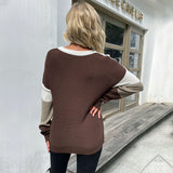 Women Knitted Sweater Autumn and Winter Leisure Women's Long Sleeve Leopard Print Contrast Color Sweater