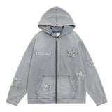 Men Hoodie Washed Affixed Cloth Embroidered Denim Hooded Jacket Men's and Women's Hip Hop Retro Sweatshirt