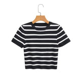 Women Sweater Knitwear Short Ice Silk Knitted Short Sleeve T-shirt