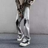 Men Jeans Gray Broken Hole Jeans Public Zipper Split Bootcut Trousers