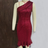 Women's Evening Gown Sexy Retro One-Shoulder Sleeveless Sequins Dress