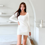 Women Maxi Dress Autumn and Winter Square Collar Hip Knitwear Dress