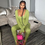 Women Jumpsuit Autumn U-Neck Slim-Fit Long Sleeve