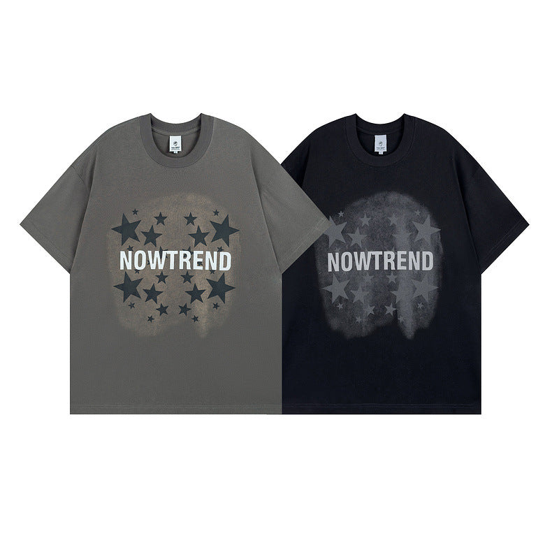Men T Shirt Retro Five-Pointed Star Graffiti Short Sleeve T-shirt