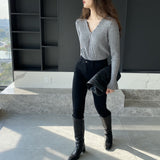 Women Cardigan Sweater Autumn Cardigan Coat V-neck Collarbone Knitted Sweater 8t8216