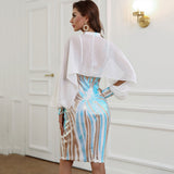 Women's Evening Gown Sexy Retro Long Sleeve Cloak Sequined Suspender Dress