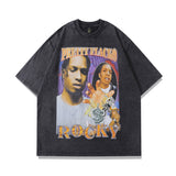 Men's T Shirt Vintage Washed and Worn Short Sleeve T-shirt Men's and Women's Rapper Portrait Printing Half Sleeve Tee