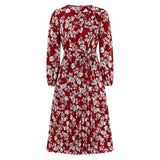 Women Date Dress Autumn and Winter Leisure Floral Print Long Sleeve Dress