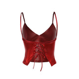 Women Tops Summer Slim Fit Vest Sexy Faux Leather Camisole Top