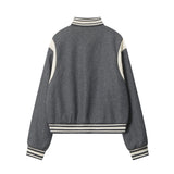 Women Jacket Lapel Baseball Uniform Coat Button Cardigan Jacket