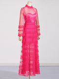 Women Dresses Spring round Neck Silk Laze Gauze Dress (Qymy0409)