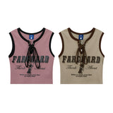 Women Vest Retro Drawstring Sleeveless T-shirt Vest