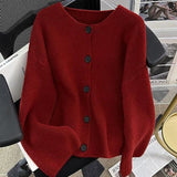 Women Knitwear Autumn and Winter round Neck Sweater Loose Knitted Cardigan