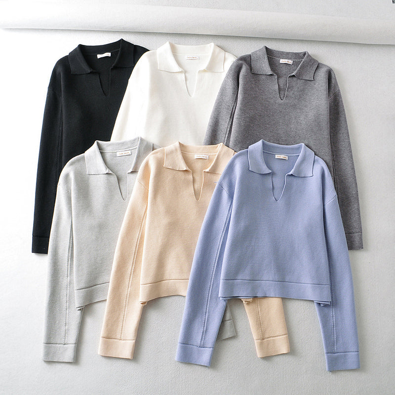 Women Sweater Knitwear Winter V-neck Solid Color Sweater Long Sleeve Short Pullover