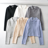 Women Sweater Knitwear Winter V-neck Solid Color Sweater Long Sleeve Short Pullover