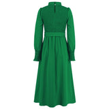 Women Date Dress Stand Collar Long Sleeve Skirt