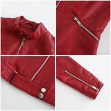 Red Leather Jacket Spring and Autumn Stand Collar Lady Leather Jacket