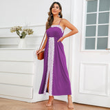 Women Date Dress Lace Slit off-the-Shoulder Tube Top A- line Dress