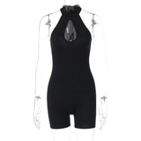 Women Jumpsuit Spring Sexy Hollow-out Slim-Fit round Neck Sleeveless Jumpsuit (Hawthaw0412)